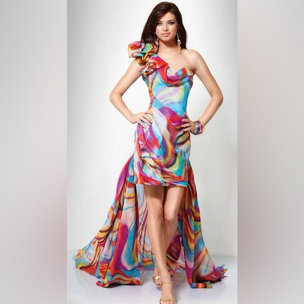 Jovani Vibrant Multicolor High Low Dress